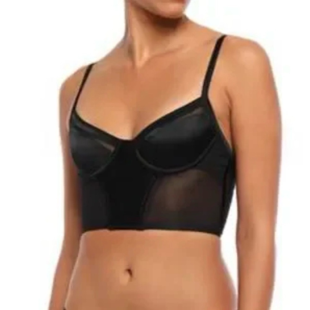 Women's Black Satin Longline Bustier with Underwire